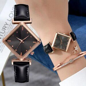 Rhombus Shaped Dial Design Quartz Watch